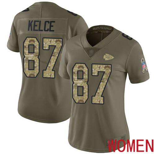 Women Kansas City Chiefs #87 Kelce Travis Limited Olive Camo 2017 Salute to Service Football Nike NFL Jersey